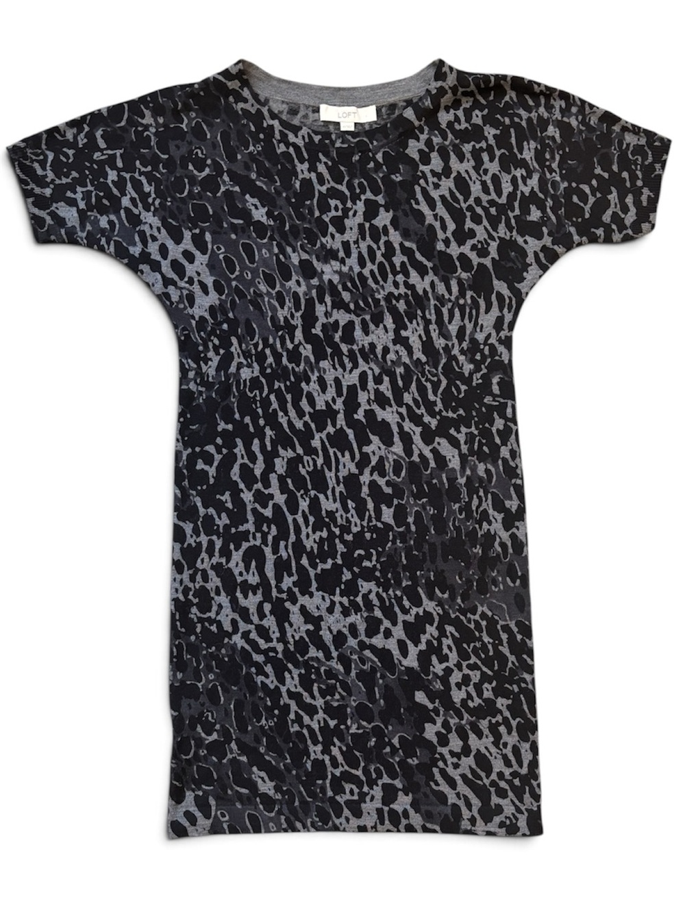 LOFT Gray & Black Animal Print Wool Dress — XS